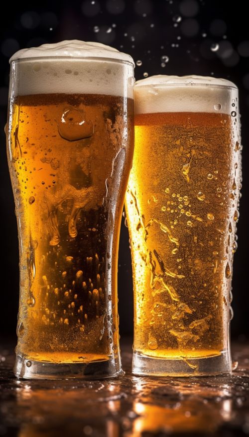 玻璃瓶泡沫酒花啤酒特写摄影图 摄影